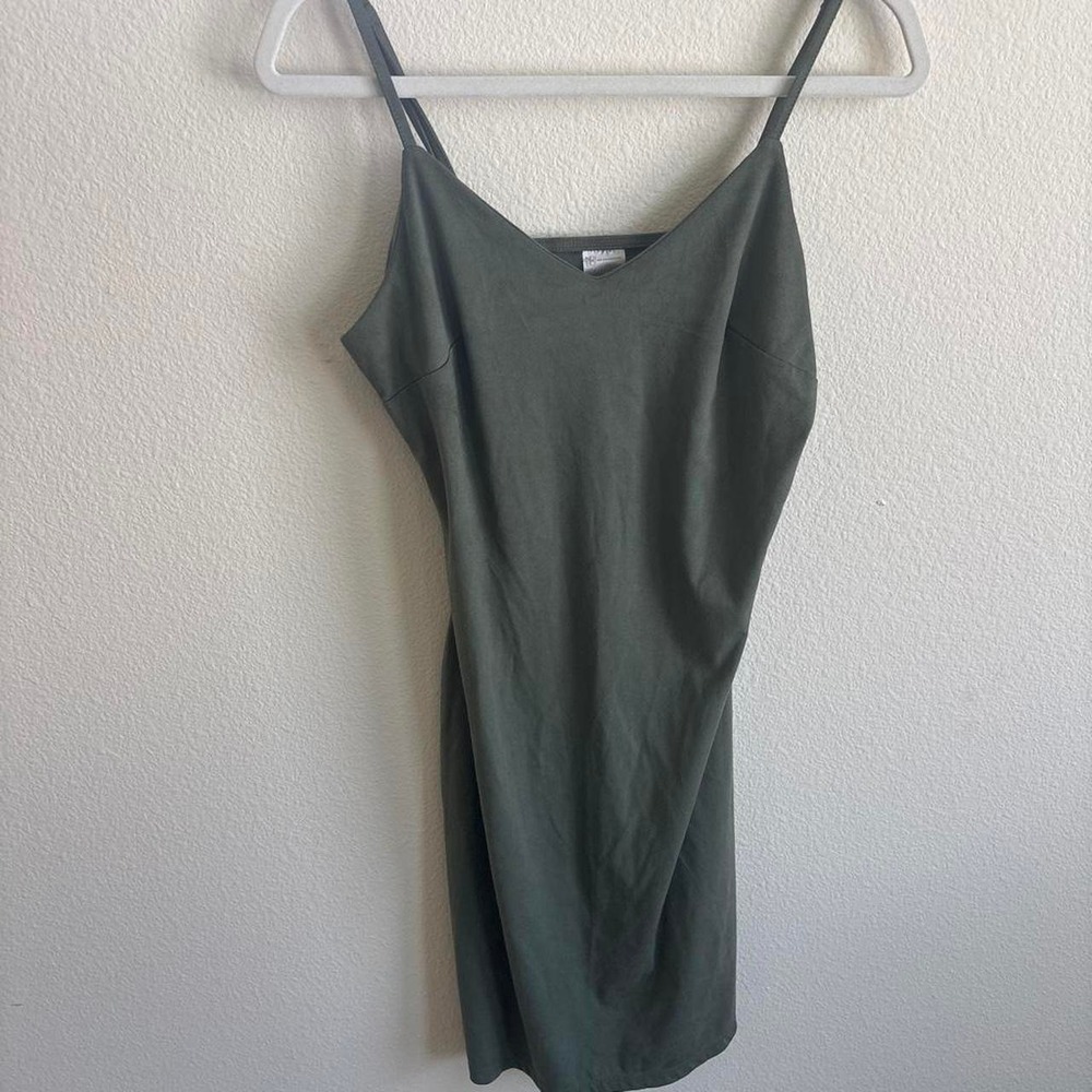 No Boundaries Women Green Faux Suede Spaghetti Strap V-Neck Mini Dress L 11-13